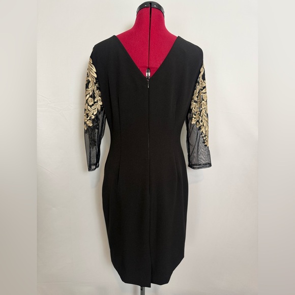 Antonio Melani Sheath Dress Women's Size 6 Black w/Gold Embroidery Sheer Sleeves - Picture 2 of 16
